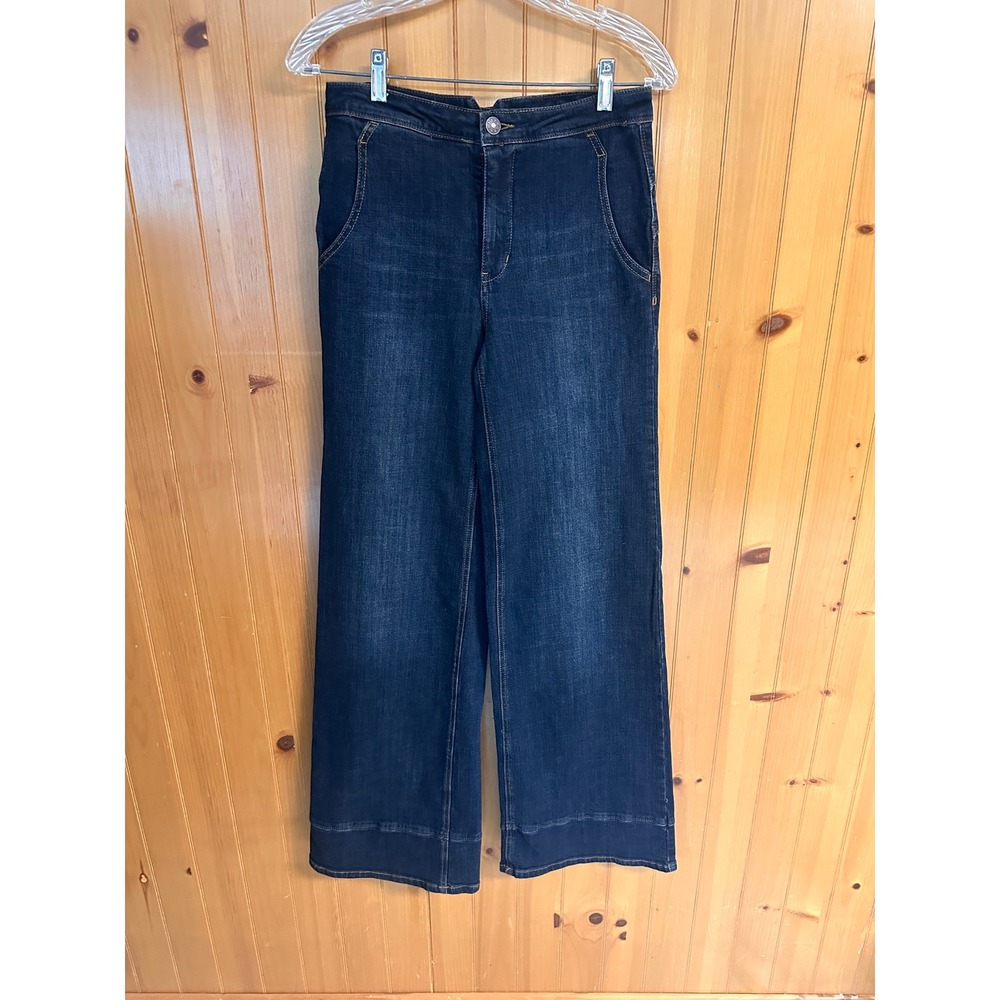 Free People Dark Wash Wide Leg Cinch Back Denim Jeans Size 25 High Rise Trousers